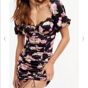 Victoria secret x for love & lemons black floral satin puff sleeve dress